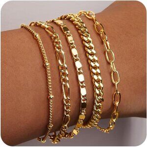 Gold Bracelets for Women Trendy,14K Real Gold Plated Dainty Stackable Paperclip